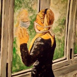 za oknem wiosna_ akryl na papierze_ jadwiga fastnacht